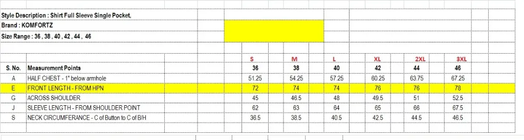 Komfortz Formal Shirt Size Chart 2026.webp