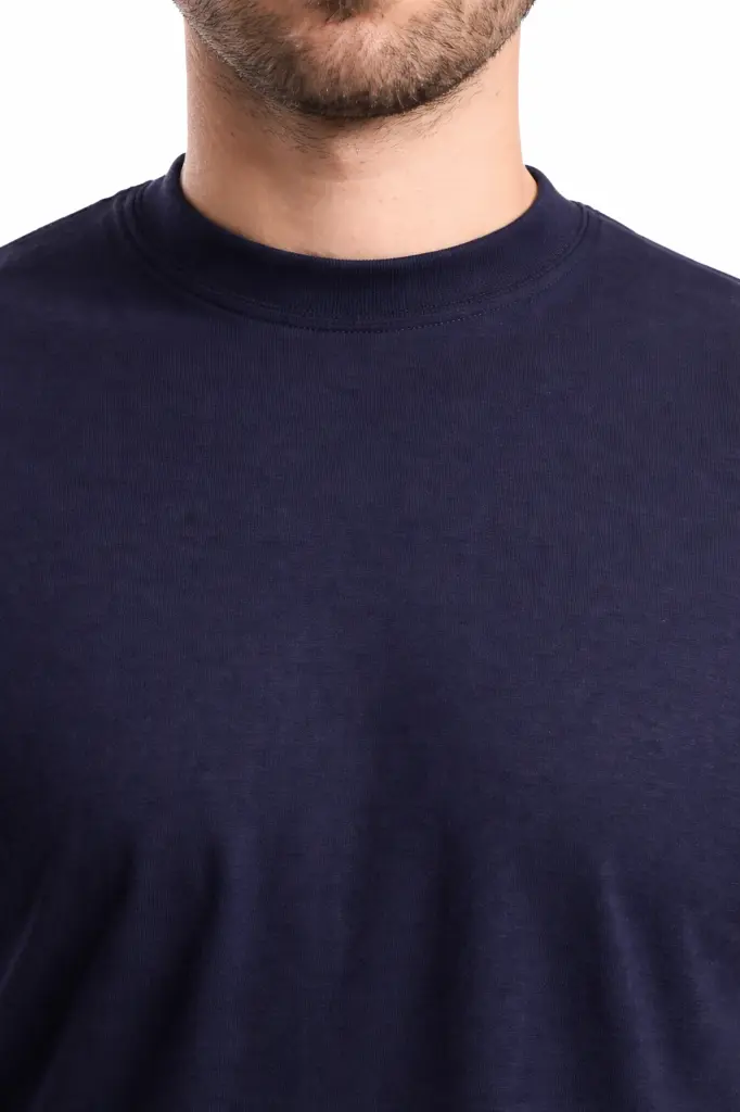 Crew Neck T-shirt Single Jersey - Navy Closeup.webp