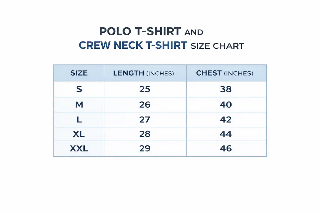 T-shirt Mart Polo and Crew Neck Tshirt Size Chart 2026.webp